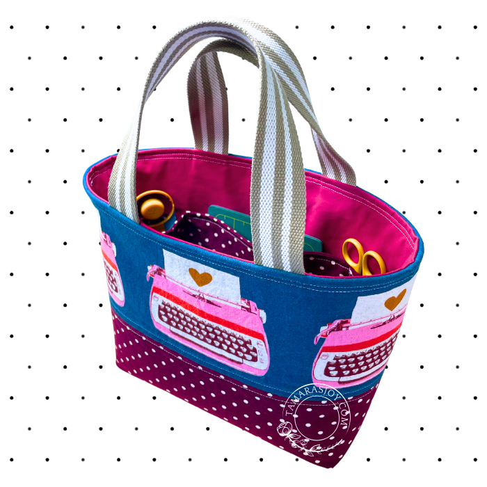 View of small totebag where you can look into it and see the pockets
